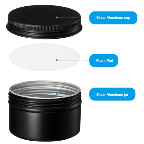 Black Aluminum Refillable Tin Cans 24 pcs 4 oz with Labels - Food & Spice Storage