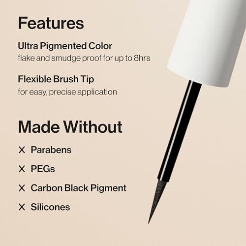 Honest Beauty Longlasting Liquid Eyeliner | Smudge + Flake Proof, Precise Application | Hypoallergenic, Vegan, + Cruelty Free | Black, 0.58 fl oz