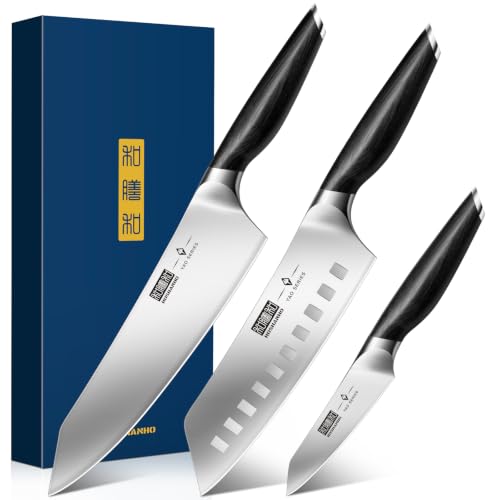 HOSHANHO 3-Piece Japanese Chef Knife Set with 3.75" Fruit Knife, High Carbon Steel