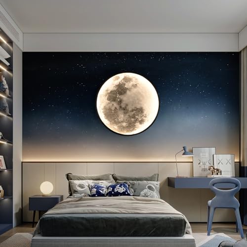 Moon Wall Sconce LED Wall Light - 23.6 Inch Dimmable Black Wall Lamp with Remote