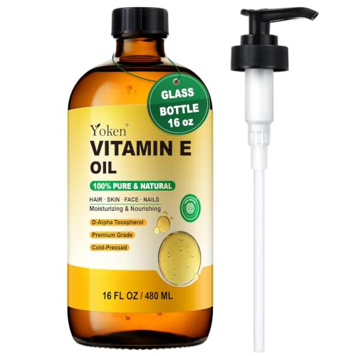 Yoken 16oz Vitamin E Oil for Skin, Face, Body, Hair - Recyclable Glass Bottle