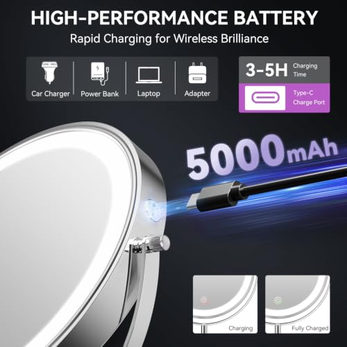 Auxmir 9-Inch Lighted Makeup Mirror with 30X Magnification, Rechargeable Chrome