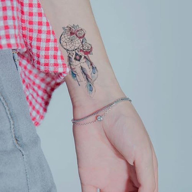 6 Sheets Tiny Small Temporary Tattoos For Women Men Finger Hands Neck Wrist Face, Cute Long Lasting Cartoon Fake Tattoo Stickers For Kids Boys Girls Black Blue Red Lotus Fish