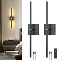 Joossnwell Black & Gold Battery Operated Wall Sconces Set of 2, 24 Inch Modern Wireless Lighting with Dimmable LEDs