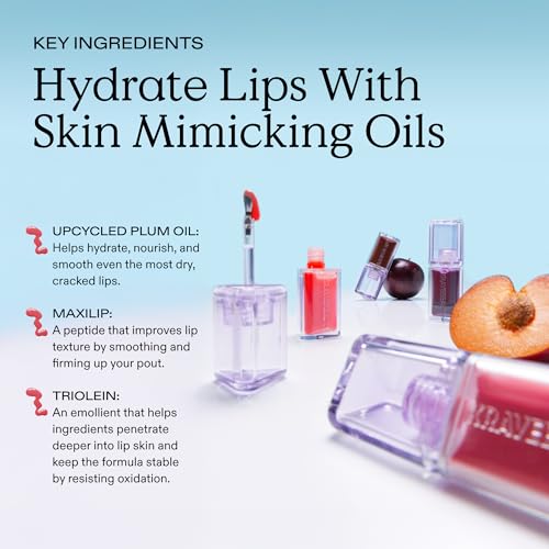 Lip Oil with Guava Blush Tint - Refillable Lip Gloss for Glossy Shine & Hydration - KraveBeauty Plumptuous Lip Jelly, 7 mL Guava Blush