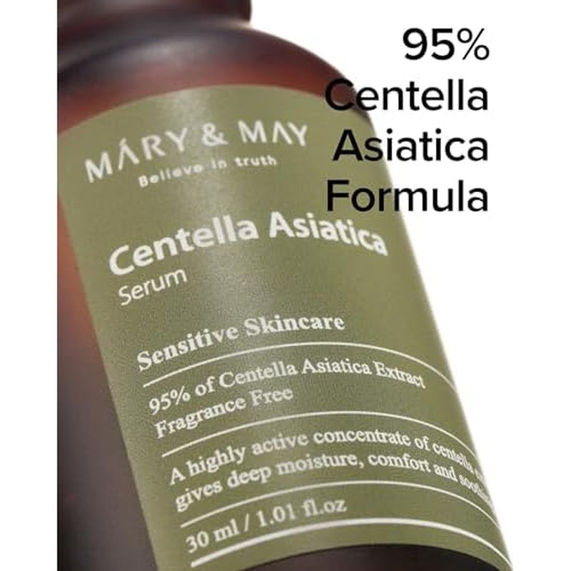 Mary&May Centella Asiatica Serum - 95% of Cica Extracxt for Instant Skin Soothing, Regeneration, and Elasticity Improvement - Korean Face Serum, Fragrance-Free, 1.01 fl.oz.