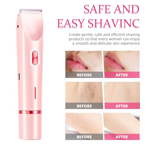 Bikini Trimmer for Women, 2 in 1 Electric Razors for Women, Dermave Bikini Shaver, IPX7 Waterproof & Easy Cleaning, Ceramic Blade, 120 Min Cordless Runtime, Ultra Low Silent(Pink).