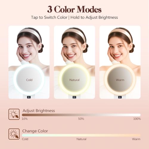 Magnifying Makeup Mirror with Light - 30X & 1X Double Sided, Travel Foldable, 3 Color Modes, Adjustable Brightness, Cloudwhite