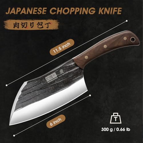 6-Inch Hand Forged Meat Cleaver Knife with Wooden Handle - Heavy Duty Butcher Chopper