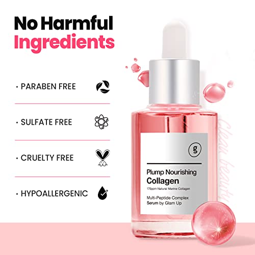 GLAM UP Marine Collagen Serum - Anti-Aging Face Serum with Hyaluronic Acid & Peptides, 30ml