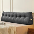 Large King Headboard Pillow - No Roll Wedge Pillow with Side Pockets - Grey