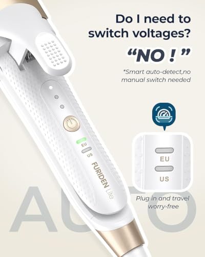 FURIDEN Lite Gold Dual-Voltage Travel Curling Iron for Europe, Compact & Lightweight