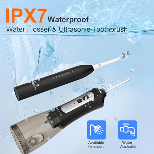 Black H2ofloss Electric Toothbrush and Water Flosser Combo - 2-in-1 Oral Care Kit