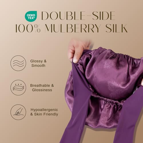 Silk Sleep Bonnet for Women - 100% Mulberry Silk, Long Ties, Dark Mauve - One Size