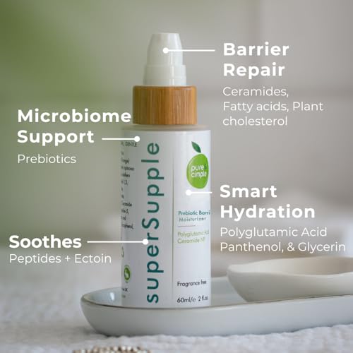 Pure & Cimple superSupple Barrier Repair Moisturizer 2oz - Organic Ceramide & Peptide Face Cream for Dry Sensitive Skin - Fragrance-Free, Hydrating Daily Face Lotion