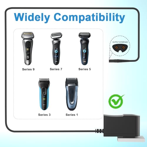 Shaver Charger for Braun Series 7 9 3 5 1, Electric Razor Shaver Adapter Power Supply Cord for Braun 3040s 340s 9385cc 370 720 760cc 790cc 720s-4 7865cc 9090cc 9330s 5018s 7020s 9095cc 390cc More