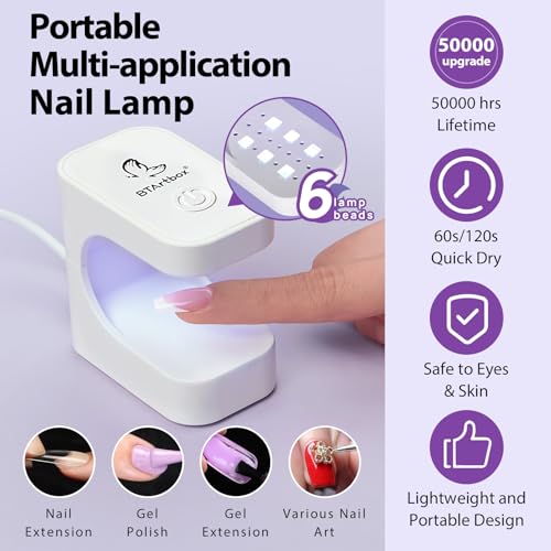 btartboxnails XCOATTIPS White Short Square Press On Nails Builder Gel Top Coat and Mini Nail Lamp Set