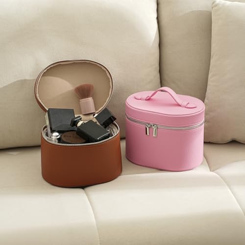 Makeup Bag Vanity Case with Divider Handle Brown - Waterproof PU Travel Organizer