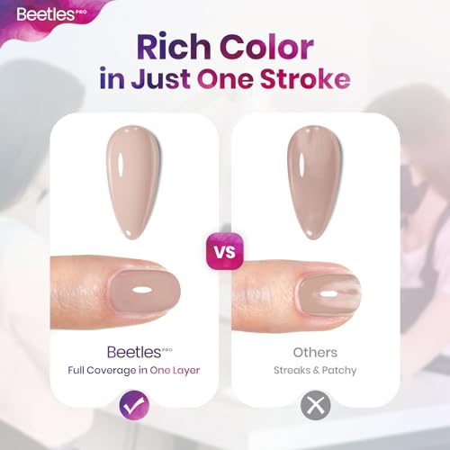 Beetles Pro Nude Gel Polish - Go With It, HEMA FREE & TPO FREE, 15ml Milky Nude Color Gel Polish, Professional Nail Tech Formula, High Pigment Soak Off UV LED Long Lasting for Salon & Home Use