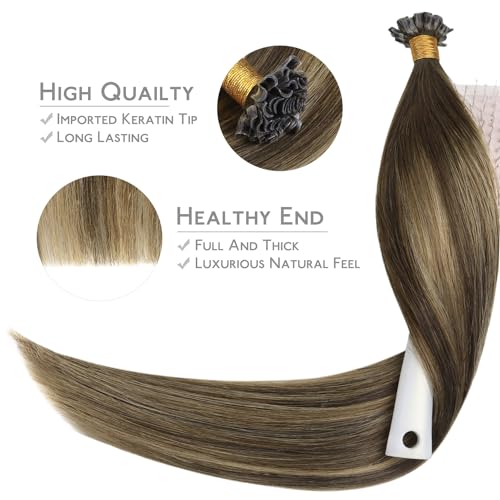 WENNALIFE 14 Inch Balayage Chocolate Brown to Caramel Blonde U Tip Human Hair Extensions 50g