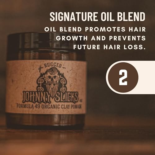 Johnny Slicks Formula 49 Clay Pomade 2 oz - Strong Hold, Matte Finish, Organic Ingredients
