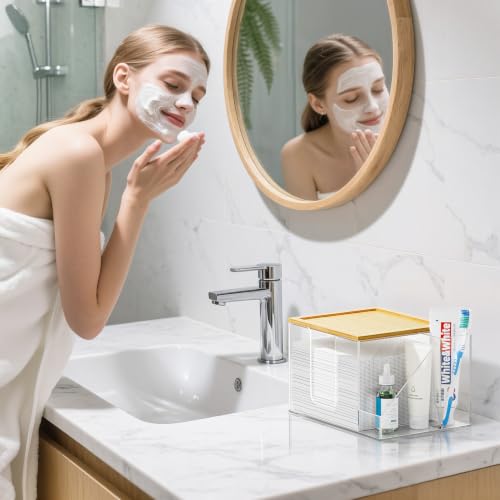 Upgrade Clear Acrylic Face Towel Holder Box with Toothbrush Storage - Modern Bathroom Organizer