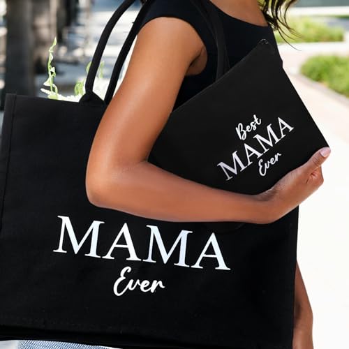 Vesici Mothers Day Appreciation Gifts Mama Canvas Tote Bag with Makeup Bag 20 oz Tumbler for Mom Mother Thanks Gift