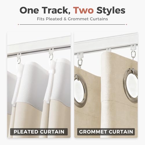ChadMade Aluminum Ceiling/Wall Curtain Track Set 9ft-12ft White with Hooks