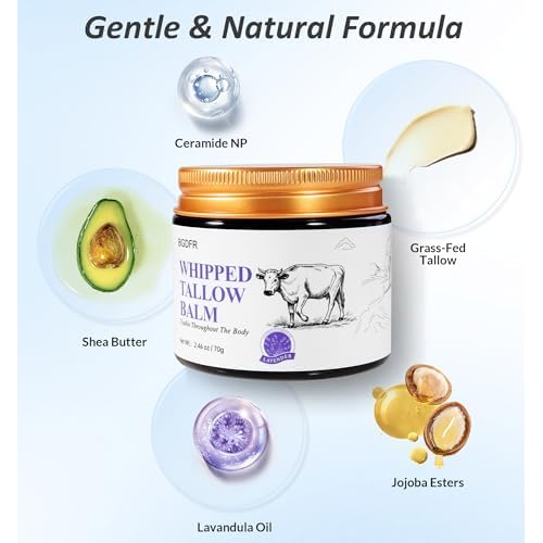 Grass-Fed Beef Tallow Balm for Skin, Whipped Cream for Face, Natural Daily Moisturizing for Soft, Smooth Skin, Lavender