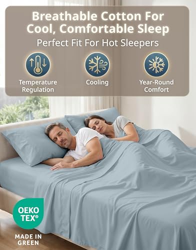 Queen Cotton Sheet Set 600TC Silky Sateen Weave French Blue - 4 Piece