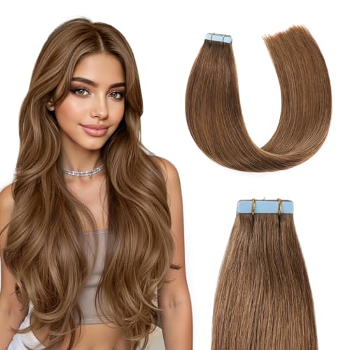 Sunya Tape-In Hair Extensions 14in Light Chestnut Brown #6 - 20 pcs, 40g (Remy Human Hair)