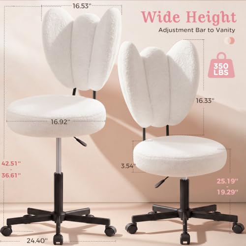 TV-Cloud Petal Vanity Chair with Wheels - Tall Office Chair for Girls Women, Ergonomic Flower-Shaped Backrest