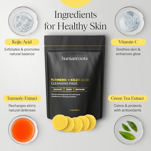 Turmeric Kojic Acid Cleansing Pads with Vitamin C - Exfoliating Face Pads for All Skin Types (30 Pads)