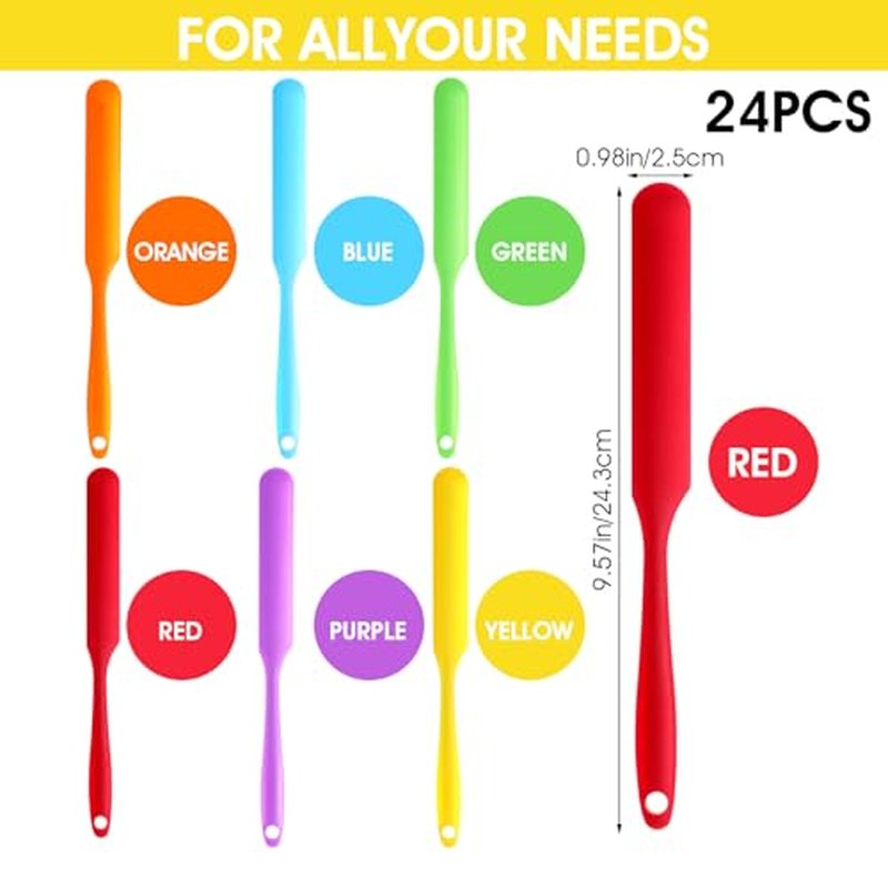 24pcs Jar Spatula,Silicone Jar Scraper with Long Handle,Jam Spreader Cake Cream Butter Spatulas, Silicone Spatula Waxing Applicator for Home Salon Body Use