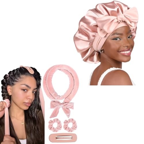 Heatless Satin Hair Curlers & Overnight Bonnet - No Damage, Soft Silk Styling