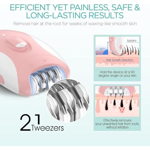 Epilator for Women, Smooth Glide Epilator for Women Face with 2 Speeds, Epilator Smooth Face Trimmer Device, Facial Hair Removal for Face Legs Arms Armpit Bikini