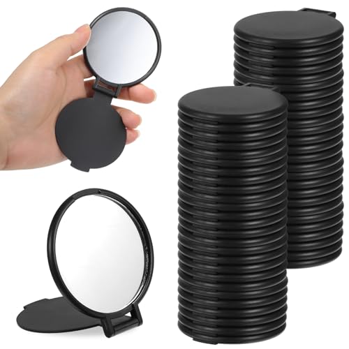 80 Pcs Mini Compact Mirrors Bulk, Portable Black Round Folding Makeup Mirror Set for Purse Travel Women Daily Use