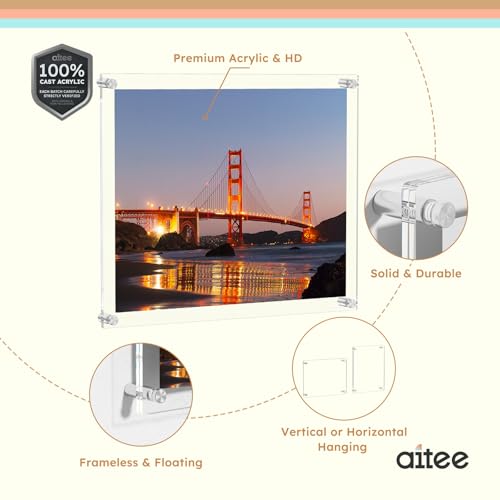 AITEE 18x24 Inch Acrylic Floating Picture Frame - Clear Wall Display