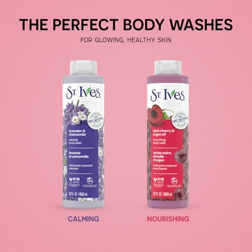 St. Ives Body Wash Variety 2-Pack, Soothing Lavender & Chamomile + Nourishing Dark Cherry & Argan Oil, 100% Natural Extracts, Cruelty-Free, 22 Oz Ea