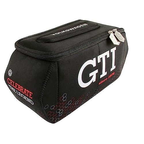 BRISA VW Collection - Volkswagen Neoprene Universal Makeup Cosmetics Toiletry Travel Pharmacy Bag in GTI Design (Hexagon/Black/Large)