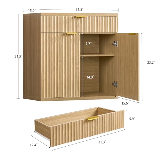 32-Inch Fluted Buffet Cabinet with Adjustable Shelves for Kitchen Living Room