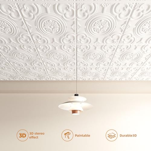 WOWSTAR White PVC Drop Ceiling Tiles 24x24 Inches - Pack of 24