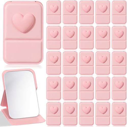 Folding Pink Bow Mini Makeup Mirror - 24 Pcs Bridal & Party Favors