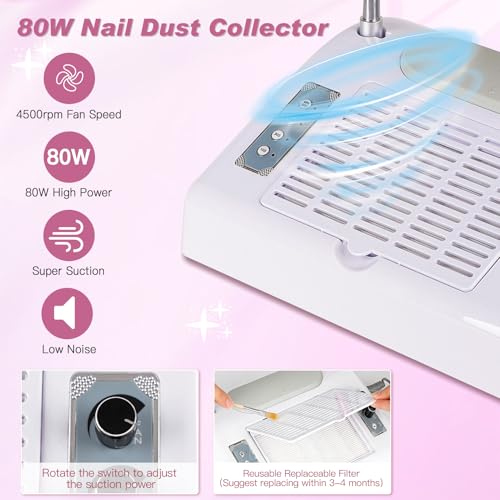 Biutee 5-in-1 Nail Dust Collector Kit with 30000RPM Drill & UV LED Lamp