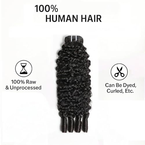 Natural Black Burmese Curly Hair Bundles 16 Inch Water Wave Virgin Human Hair with Spiral Ends - Monxaro