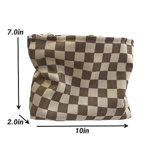 Travel Checkered Makeup Bag, Corduroy Cosmetic Bag for Purse, Small Cosmetic Zipper Pouch Cute Travel Checkered Makeup Bag Gift for Women,Girls (3 pack)