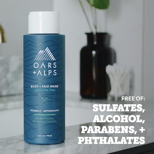 Oars + Alps Men's Body & Face Wash - Alpine Tea Tree Scent, 13.5 Fl Oz, 2 Pack
