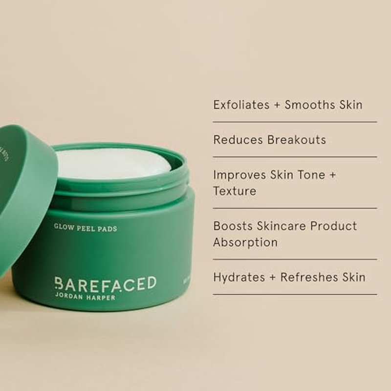 Barefaced Glow Peel Pads (60 Count) - Deep Exfoliating Face & Body Pads with 15% Glycolic Acid, Squalane & Vitamin E - Smooths Texture, Reduces Breakouts & Fine Lines