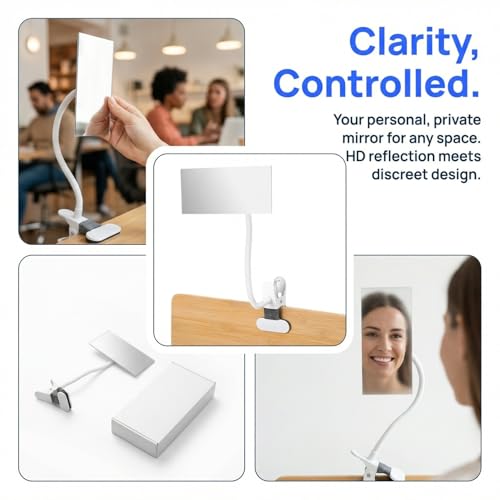 Clip-On Adjustable Privacy Desk Mirror with Rear View for Office & Cubicles