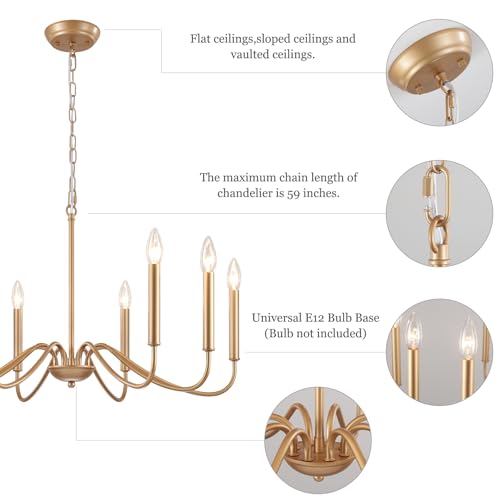 Farmhouse Chandelier - 8 Light Rustic Gold Pendant Ceiling Light for Dining & Living Room - Variation: Gold / 8 Light